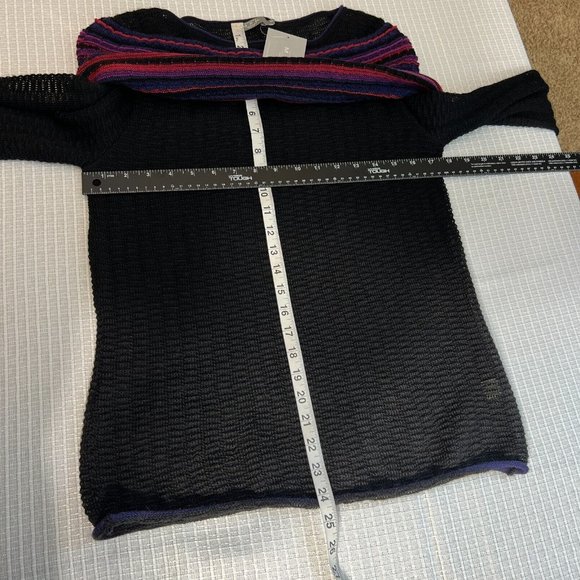 MFH Knits Sweater Womens Medium Black 100% Baby‎ Alpaca Multicolor Open Knit Top - Picture 10 of 13